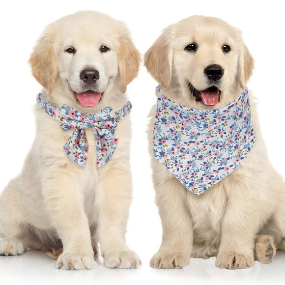Dog Puppy Bow Floral Adjustable Detachable Collar Bandana Bone Shape Tag S/M NEW - Picture 8 of 16